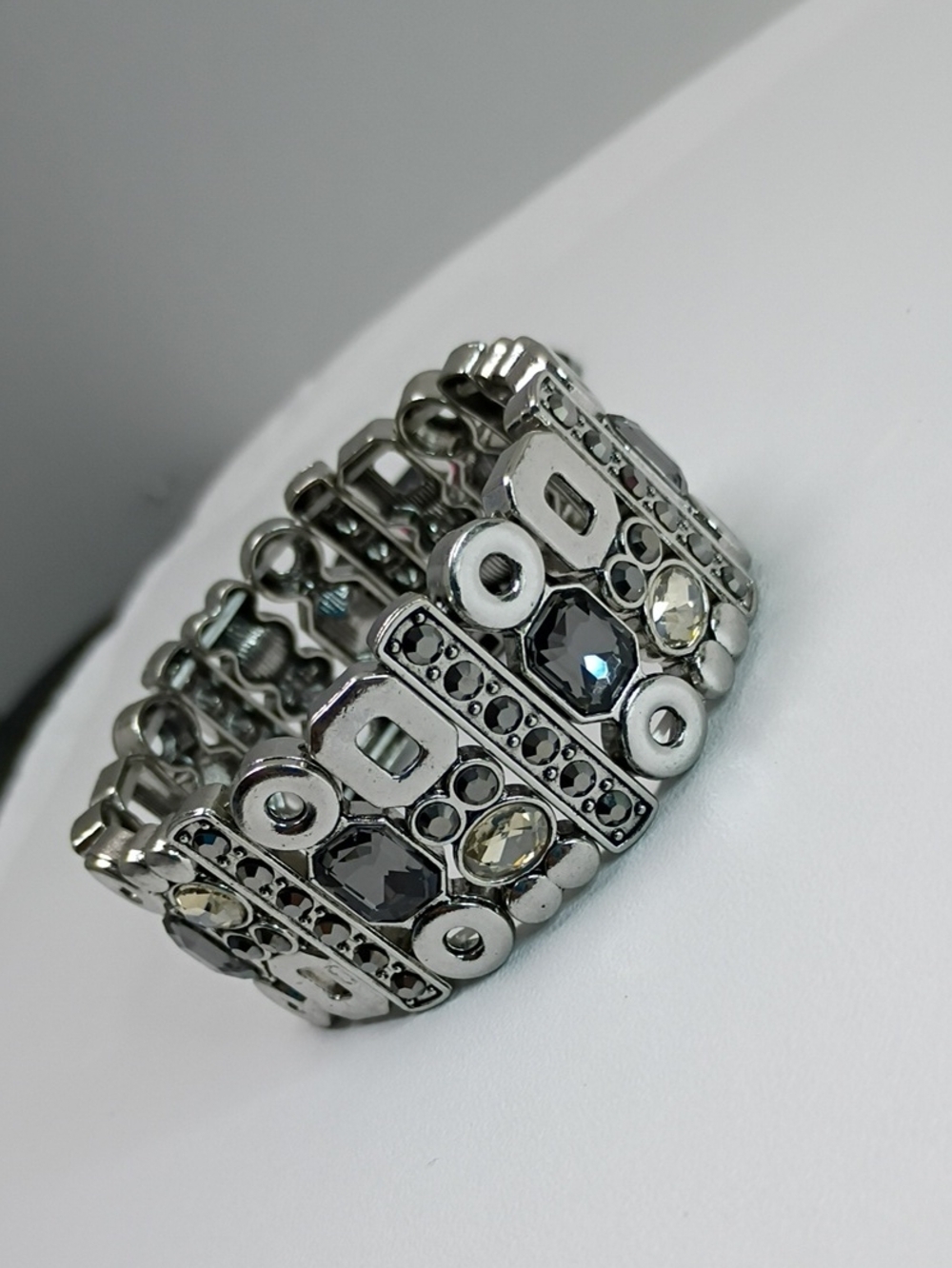Silver-Tone Stretch Bracelet with Smoky and Clear Crystals